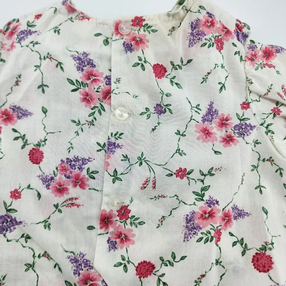 Vtg Baby Girls Floral Short Sleeve Bubble Romper Embroidered Bib 18‎ Months (?)